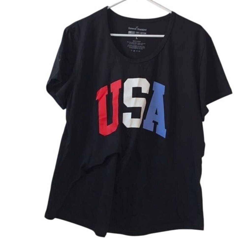 General Standard USA Graphic Black T-Shirt L 100% Cotton Made In USA Short Sleev